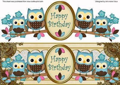 Blue1 Owls Happy Birthday Large Dl Decoupage Topper