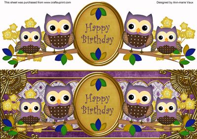 Purple Owls Happy Birthday Large Dl Decoupage Topper
