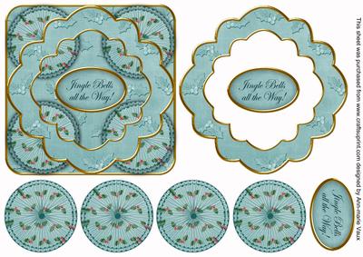 Dteal Holly Jingle Bells 3D Rosette Decoupage Topper