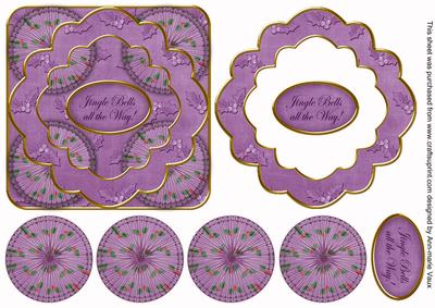 Purple Holly Jingle Bells 3D Rosette Decoupage Topper