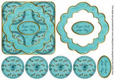 Teal Holly Jingle Bells 3D Rosette Decoupage Topper