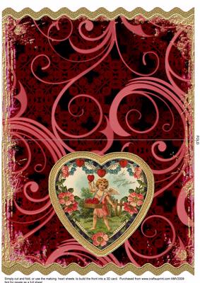 Cherub Picking Strawberry Hearts Wavy Edge Card