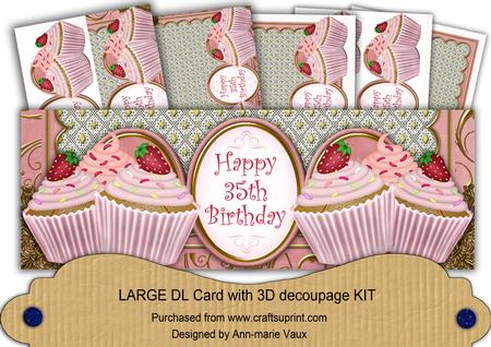 Pink Strawberry 35th Birthday Cupcake Large Dl Card Kit