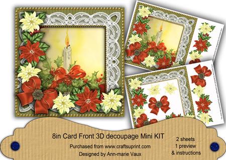 Single Candle Poinsettia Olive 8in Card Front Mini Kit