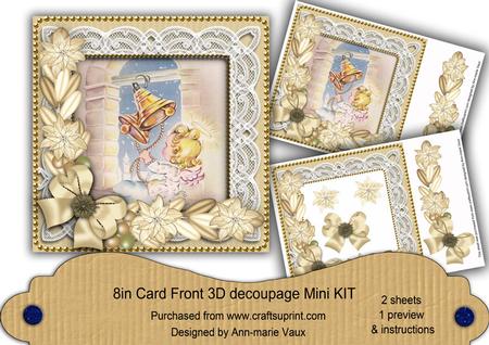 Angel Bell Pulling Cream Poinsettia 8in Card Front Mini Kit