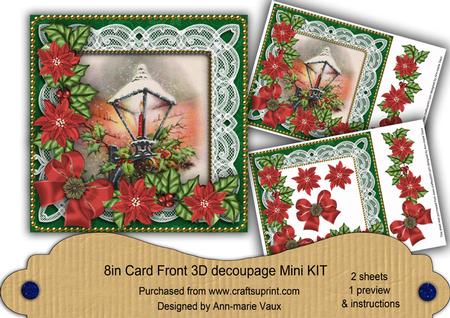 Christmas Lantern Green Poinsettia 8in Card Front Mini Kit
