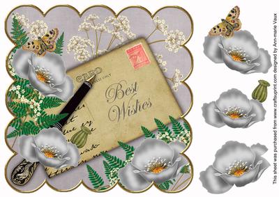 Silver Poppy Best Wishes 8in Decoupage Topper