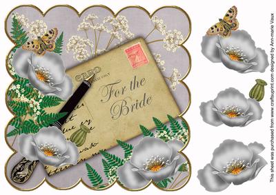 Silver Poppy for the Bride 8in Decoupage Topper
