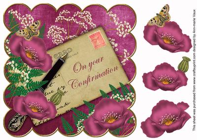 Cerise Poppy on Your Confirmation 8in Decoupage Topper