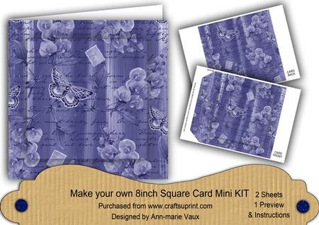 Blue Painted Sweet Peas 8in DIY Folded Card Mini Kit
