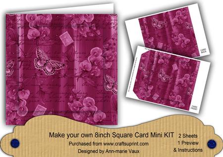 Cerise Painted Sweet Peas 8in DIY Folded Card Mini Kit