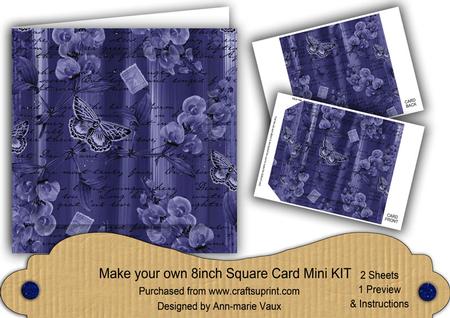 Dark Blue Painted Sweet Peas 8in DIY Folded Card Mini Kit