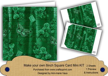 Dark Green Painted Sweet Peas 8in DIY Folded Card Mini Kit