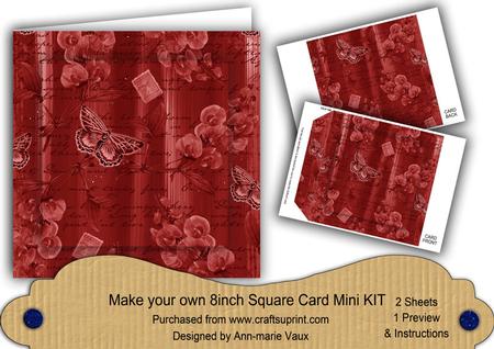 Dark Red Painted Sweet Peas 8in DIY Folded Card Mini Kit