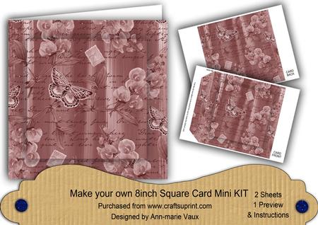 Dpink Painted Sweet Peas 8in DIY Folded Card Mini Kit
