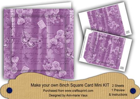 Lilac Painted Sweet Peas 8in DIY Folded Card Mini Kit