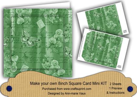 Mid Green Painted Sweet Peas 8in DIY Folded Card Mini Kit