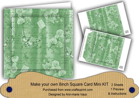 Mint Green Painted Sweet Peas 8in DIY Folded Card Mini Kit