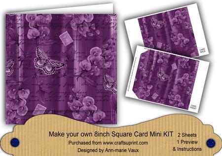Purple Painted Sweet Peas 8in DIY Folded Card Mini Kit