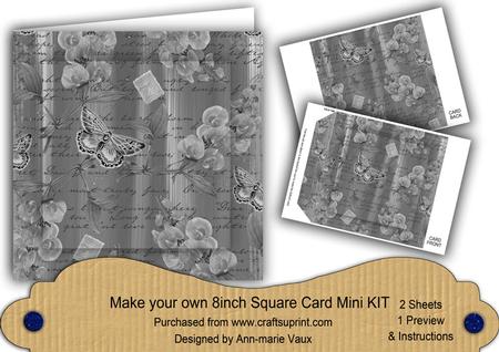 Silver Painted Sweet Peas 8in DIY Folded Card Mini Kit