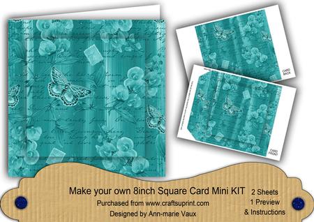 Teal Painted Sweet Peas 8in DIY Folded Card Mini Kit