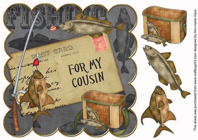 Black Fishing for My Cousin 8in Decoupage Step by Step