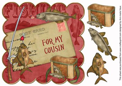 Red Fishing for My Cousin 8in Decoupage Step by Step