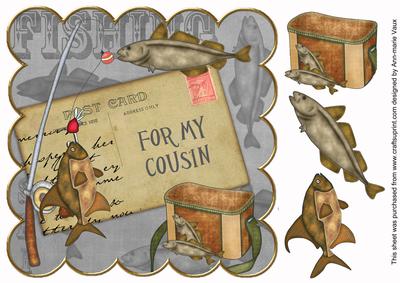 Grey Fishing for My Cousin 8in Decoupage Step by Step