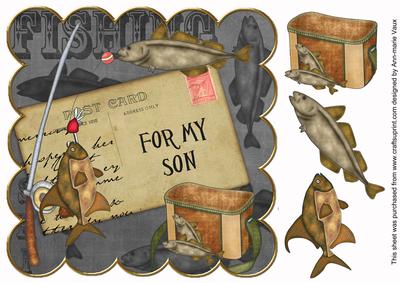 Black Fishing for My Son 8in Decoupage Step by Step