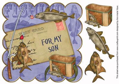 Blue Fishing for My Son 8in Decoupage Step by Step