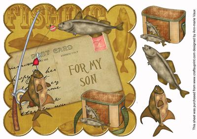 Gold Fishing for My Son 8in Decoupage Step by Step