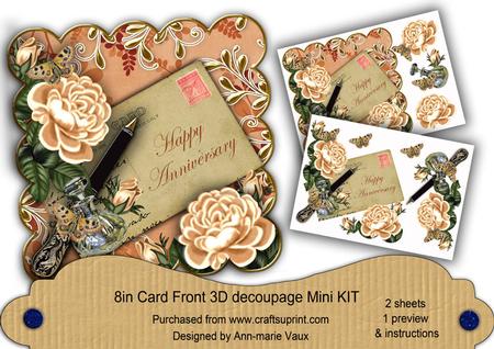 Peach Roses Happy Anniversary 8in Scallop Decoupage Mini Kit