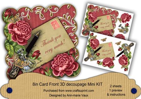 Pink Roses Thank You 8in Scallop Decoupage Mini Kit