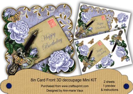 Blue Roses Happy Birthday 8in Scall Decoupage Mini Kit