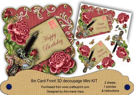 Dpink Roses Happy Birthday 8in Scall Decoupage Mini Kit