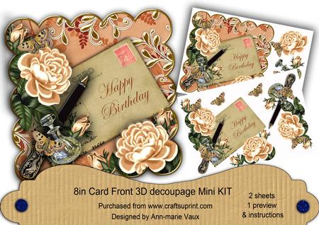 Peach Roses Happy Birthday 8in Scall Decoupage Mini Kit