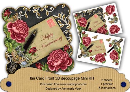 Dpink Roses Black Happy Anniversary 8in Decoupage Mini Kit