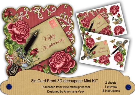 Dpink Roses Happy Anniversary 8in Decoupage Mini Kit