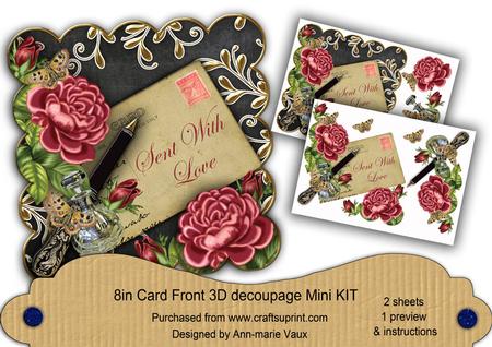 Dpink Roses Black Sent with Love 8in Decoupage Mini Kit