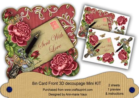 Dpink Roses Sent with Love 8in Decoupage Mini Kit