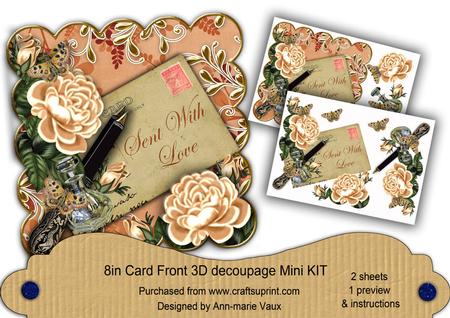 Peach Roses Sent with Love 8in Decoupage Mini Kit