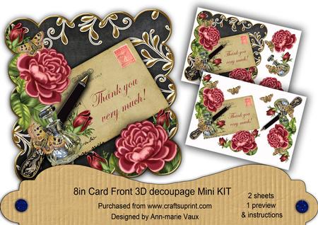Dpink Roses Black Thank You 8in Decoupage Mini Kit