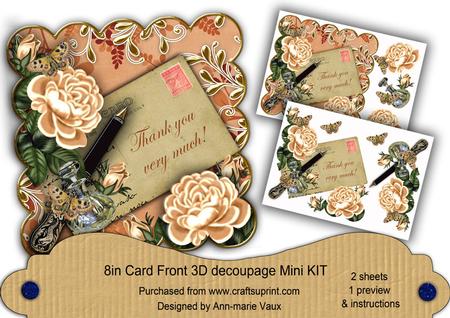 Peach Roses Thank You 8in Decoupage Mini Kit