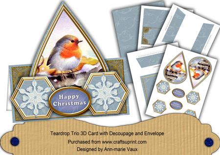 Blue Robin Snowflake Happy Christmas Teardrop Trio Kit