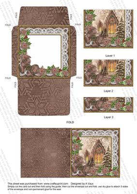 Church Window Poinsettia Mini Card Envelope Bottom Stacker