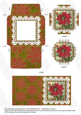 Red Poinsettia Mini Card Envelope Hex Stacker