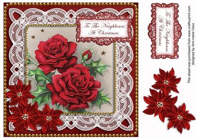 Red Roses Neighbours at Christmas 8in Sentiment Topper