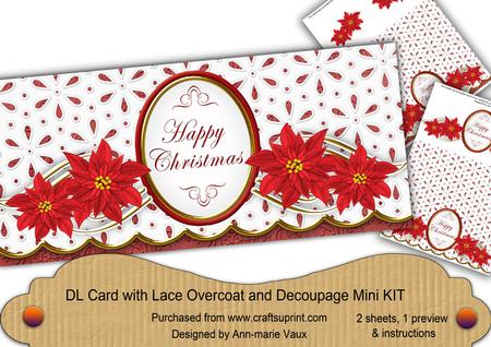Red Poinsettia Happy Christmas Lace Wrap Decoupage Mini Kit