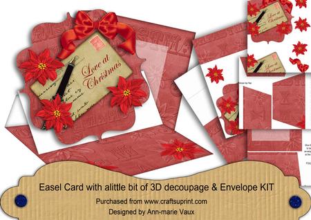 Red Poinsettia Love at Christmas Easel Card & Envelope Kit