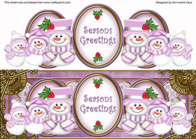 Lilac Snowman Seasons Greetings Large Dl Decoupage Topper